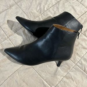Leather pointy toe kitten heel ankle booties
